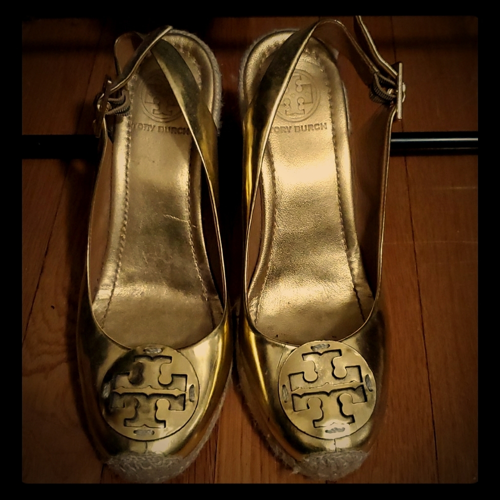 Tory Burch Gold Wedges